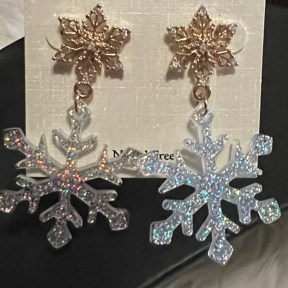 New Nickel Free Iridescent Snowflake Earrings - Picture 2 of 4